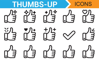 Gestures of Approval: Thumbs-Up, Heart, and Sparkles Vector Icons