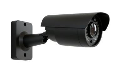 Black security camera on transparent background