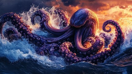 Mythological Kraken Tentacles PNG Emerging from Ocean Depths for Nautical and Adventure-Themed Illustrations
