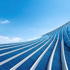 Fototapeta premium Modern architectural design featuring sleek building curves and textured surfaces under a clear blue sky