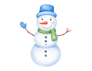Charming snowman with blue hat and scarf embraces the winter wonderland 