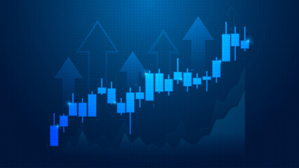 up rising bull market candlesticks with rising arrows and char elements for technology cyber business template background