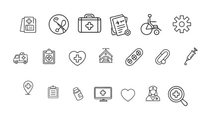 Healthcare & Medicine Line Icon Pack – Editable Stroke Vector Symbols