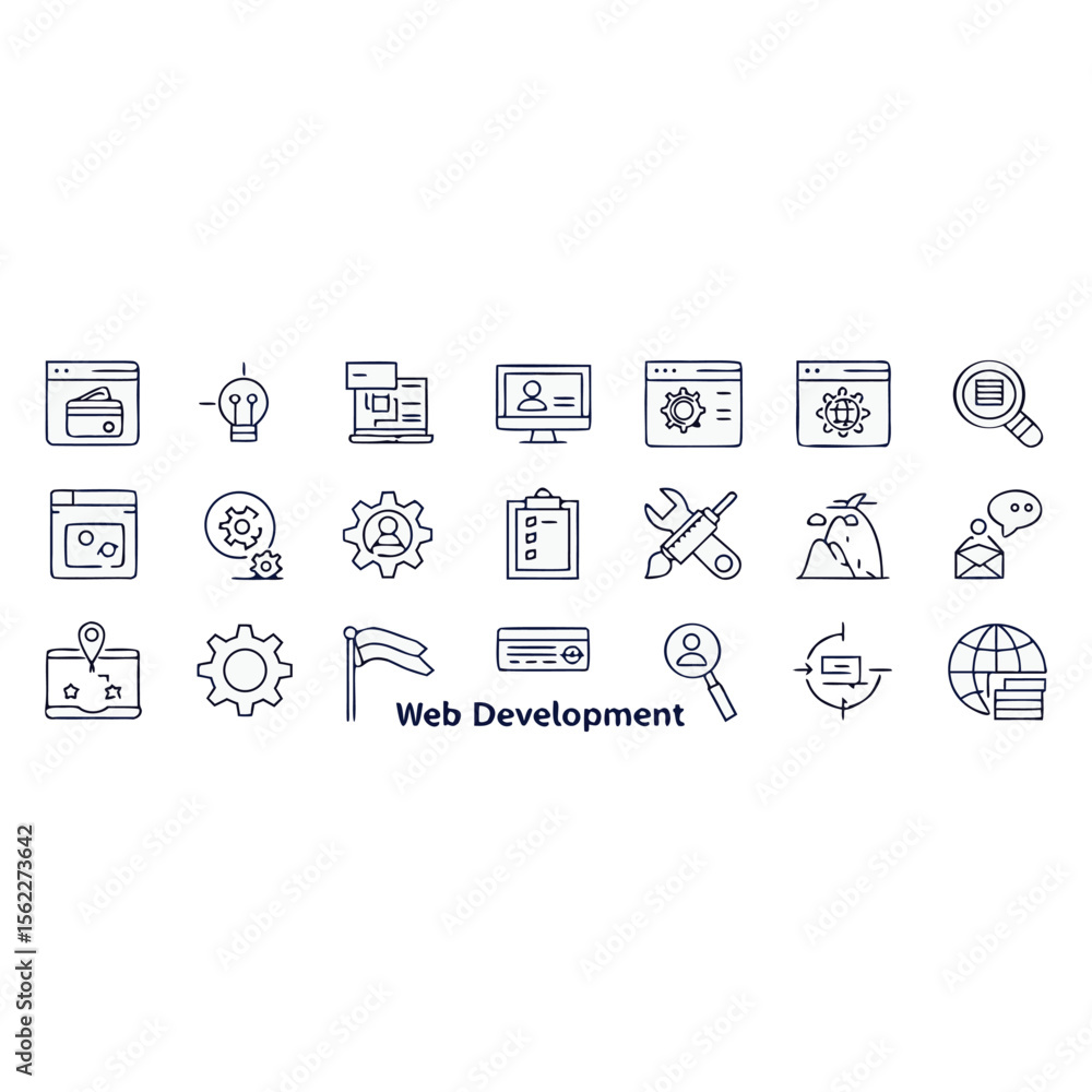 Fototapete web development icons and text technology computer