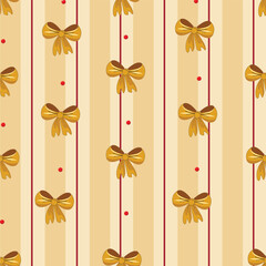 seamless pattern striped with bows in gold tones
