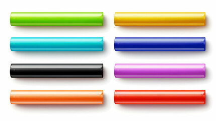 Colorful cylindrical markers arranged in rows.  Top view, showing vibrant, glossy colored bodies.  High-quality illustration