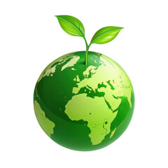 Green earth with sprouting leaves symbolizing growth and environmental protection isolated on transparent background