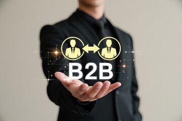 Businessman presenting the concept of business to business relationships with a digital interface and network connections