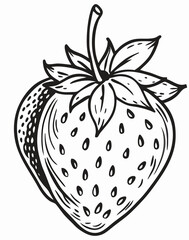 Line Art Drawing of a Strawberry, Black and White Illustration