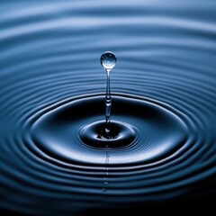 Perfect Macro Shot of a Single Water Drop in Calm Blue Ripples
