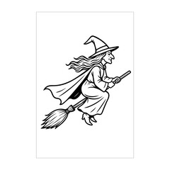 Halloween Witch Outline Drawing Black And White