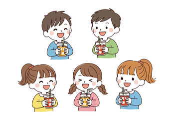 Flat Design Cheerful Children Enjoying Drink Together Illustration