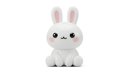 Obraz premium Cute White Bunny Toy Figurine with Pink Ears Sitting on White Background for Children's Decor