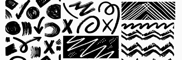 Hand-drawn Doodle Seamless Pattern: Arrows, Lines, & Shapes