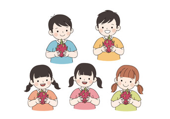 Cute Cartoon Children Holding Heart Shape Leaf Autumn Season Illustration