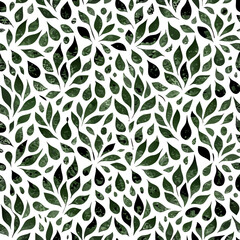 Dark Green Leaf Pattern, Watercolor Botanical Texture, Seamless Repeat