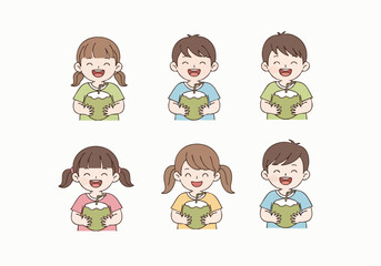 Cute Handdrawn Little Child Holding Coconut Drink Illustration Set