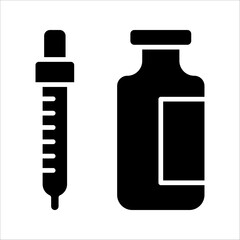Medical Glass Bottle and Syringe Icon Symbol isolated white background. vector illustration. color editable.