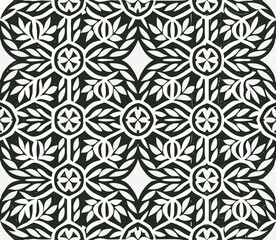 Black and White Floral Geometric Pattern Seamless Texture