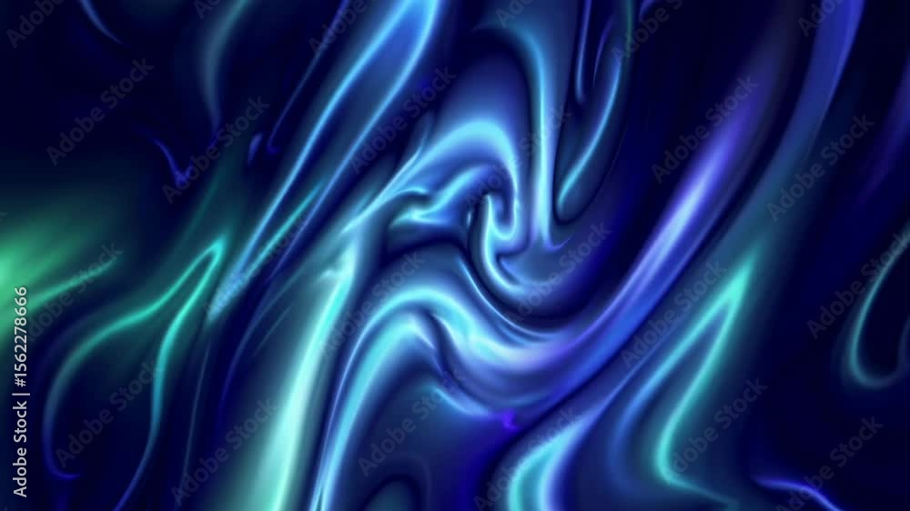 Poster mesmerizing liquid patterns flow seamlessly in shades of blue and green, creating an enchanting visu