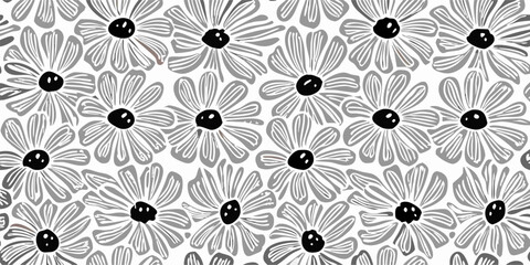 Black and White Daisy Floral Pattern Seamless Texture