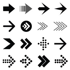 A comprehensive collection of diverse arrow icons, useful for various design applications
