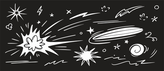 Hand-drawn Doodle Collection: Stars, Explosions, and Cosmic Elements