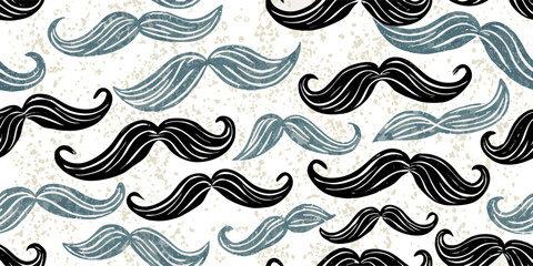 Seamless Pattern: Black and Gray Mustaches on White Background