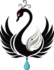 Fototapeta premium Black Swan with Red Beak Vector