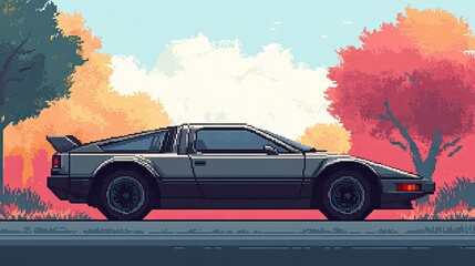 Pixel Art Car PNG with Retro Gaming Aesthetic on White Background for 8-Bit, Video Game Assets, and Digital Illustration Concepts