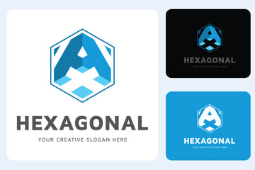 Hexagonal Cube A Letter Logo Design Template