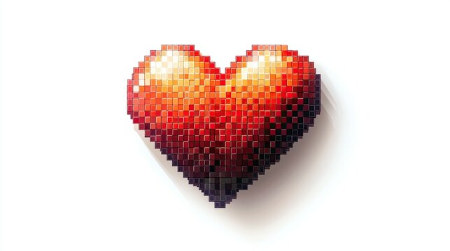 Naklejki Pixel heart design on white background, retro gaming-inspired love icon ideal for digital art, 8-bit designs, and nostalgic graphic elements.
