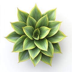 Striking Overhead Shot of Green and Yellow Sansevieria Plant on White Background