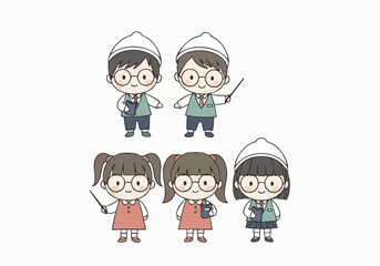 Flat Cute Illustration Schoolboy and Schoolgirl Character Design Education Element