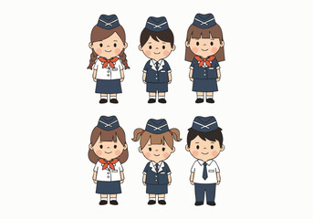 Cute Cartoon Stewardess Character Wearing Uniform for Aviation Industry