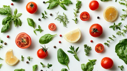Plant-based foods on a white background, ideal for sustainable eating, vegan diets, and eco-friendly food visuals.