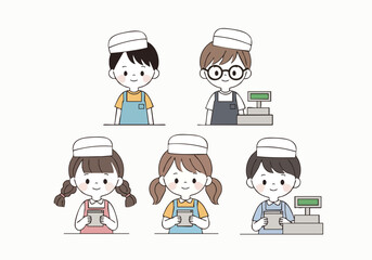 Cute Cartoon Baker Character with Various Expressions Illustration Set