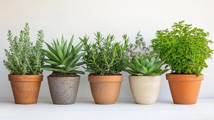 Plants in pots on a white background, ideal for home decor, gardening, and plant lovers visuals.