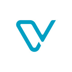 A minimalist logo depicting a stylized letter "V" in a bright blue, continuous line