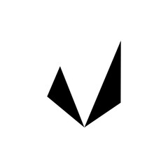 A minimalist logo composed of two black geometric shapes forming an abstract letter "V" or a downward-pointing arrow