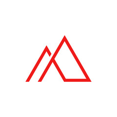 A minimalist line art logo featuring two interconnected red triangles, resembling abstract mountains or roofs