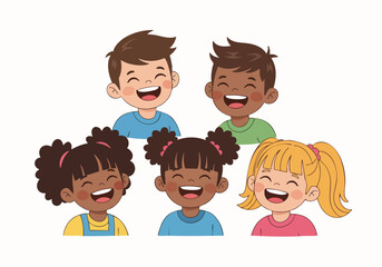 Flat Style Happy Diverse Children Group Illustration for School and Education