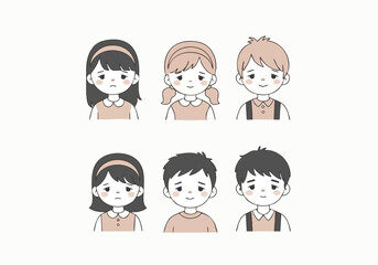 Flat Style Sad Children Character Illustration Set of Different Expressions