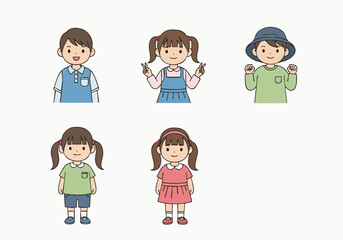 Cute Handdrawn Diverse Group of Children Characters Illustration