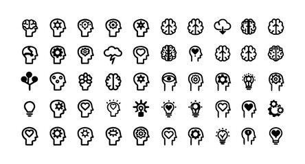 Psychology Outline Icon Set – Editable Stroke Vector Icons of Mental Health, Brain, Therapy, Emotions, Behavior, Cognitive Science, Counseling, and More – Line Style Psychological and Mind Icons

