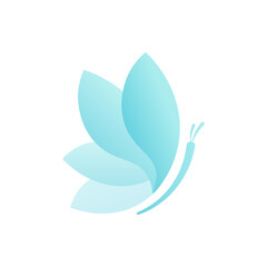 A graceful logo of a light blue butterfly with three layered wings, conveying lightness, transformation, and natural beauty