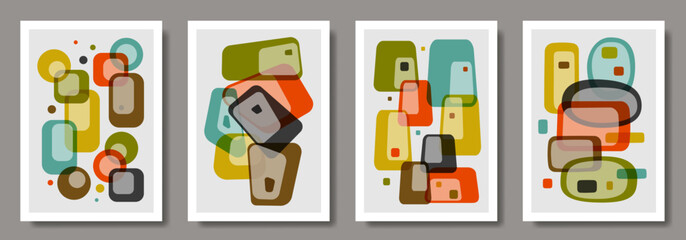 Abstract modern art poster background vector set with colorful geometric shapes for interior design. Collection of premium art design for cards, cover, banner, flyer, social media. 