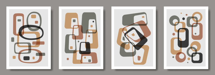 Abstract modern art poster background vector set with geometric shapes for interior design. Collection of premium art design for cards, cover, banner, flyer, social media. Creative illustration.