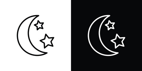 Moon and star icon isolated silhouette on white background. Vector illustration.
