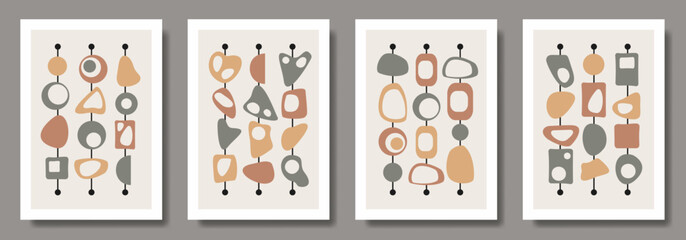 Abstract modern art poster background vector set with geometric shapes for interior design. Collection of premium art design for cards, cover, banner, flyer, social media. Creative illustration.
